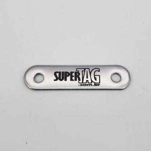 Etiqueta Patrimonial de Metal com Furo para Fixação - 5x1,2 cm  - Personalizada Aço Inox Polido - 430 Ferroso - 1,2 mm espessura Retangular com canto reto   Gravação em Laser - Indelével 