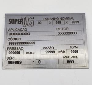 Placa de Identificação de Equipamentos - TAG Industrial - Placa de Metal     Gravação em Laser - Indelével 