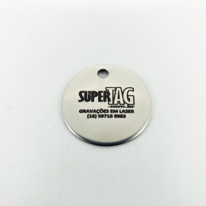 Placa de Identificação de Equipamentos - TAG Industrial - Redonda 2,5 x 2,5 cm Inox 304 - 1 mm Redonda 2,5 x 2,5 cm - com 1 Furo  - Personalizada Gravação em Laser - Indelével 