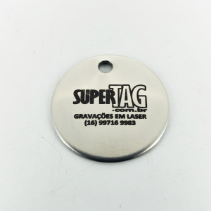 Placa de Identificação de Equipamentos - TAG Industrial - Redonda 3x3 cm Inox 304 - 1 mm Redonda 3x3 cm - com 1 Furo  - Personalizada Gravação em Laser - Indelével 