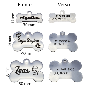 Placa de Inox para Identificação de Cães - Osso Inox 304 - 1 mm Osso - Ossinho    Gravação em Laser
